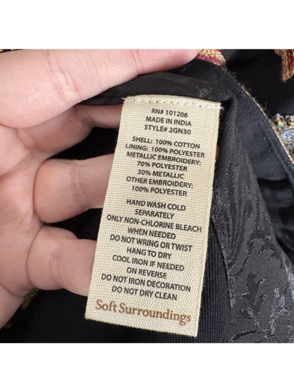 Soft Surroundings Womn S Black Boho Floral Embroidered Beaded Alamosa Jacket NWT - Picture 13 of 15